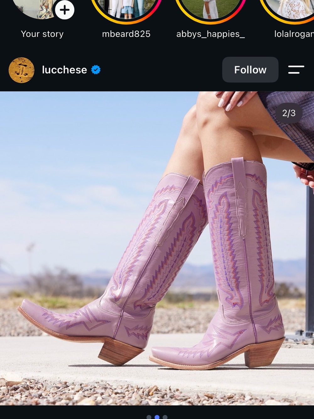 Lucchese Lavender Leather Western Knee-High Boots - Picture 3 of 6